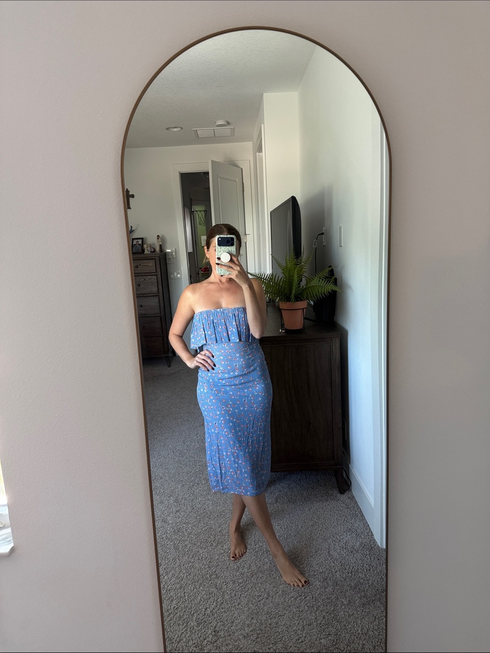 Flynn Skye Strapless Blue Floral Midi Dress